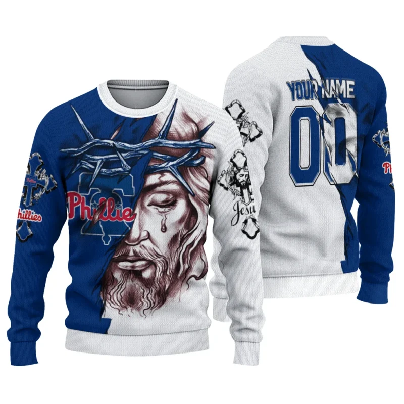Personalized Philadelphia Phillies Jesus Tears Ugly Sweater 1