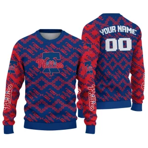 Personalized Philadelphia Phillies Lattice Gridwork Ugly Sweater