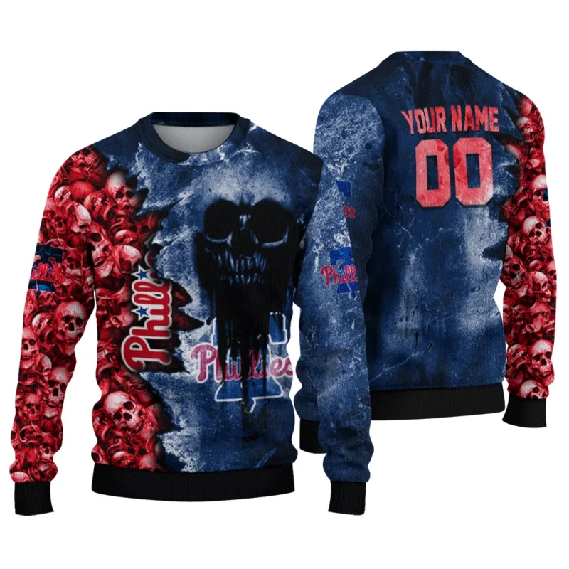 Personalized Philadelphia Phillies Skull Collage Ugly Sweater 1