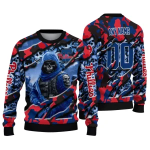 Personalized Philadelphia Phillies Skull Horde Ugly Sweater