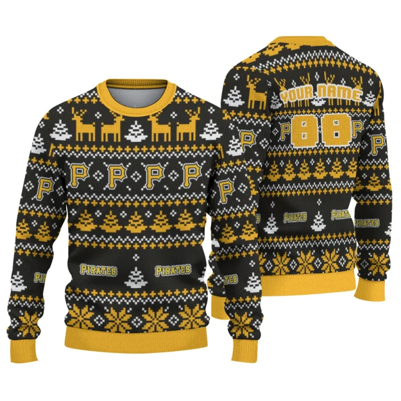 Personalized Pittsburgh Pirates Deer Tree Pattern Christmas Ugly Sweater 1
