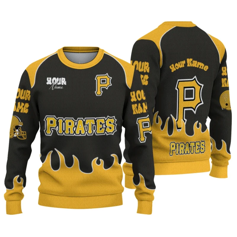 Personalized Pittsburgh Pirates Flame Border Ugly Sweater 1