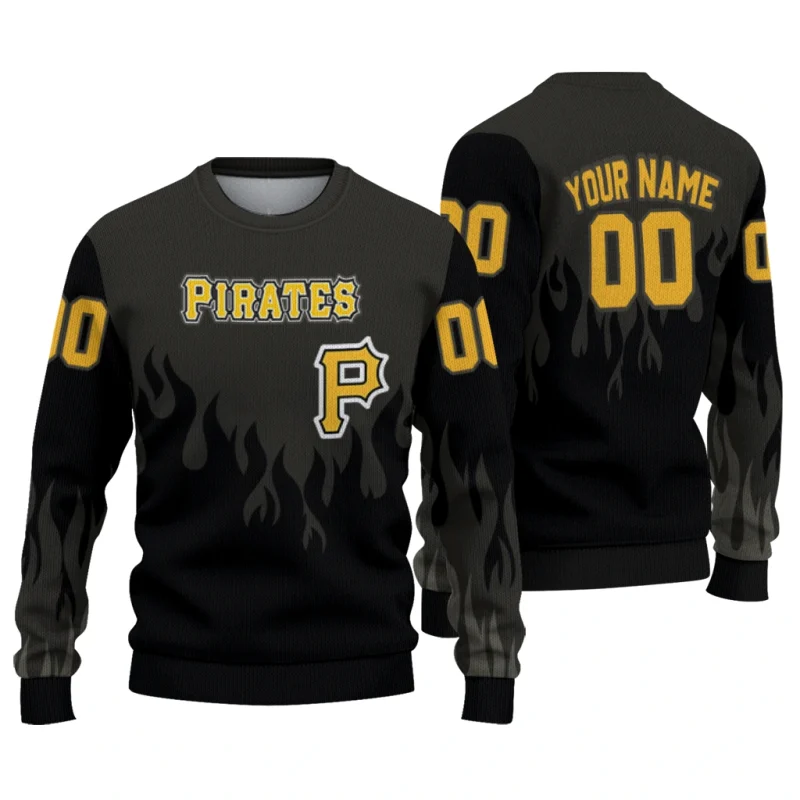 Personalized Pittsburgh Pirates Flame Outline Ugly Sweater 1