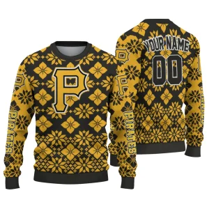 Personalized Pittsburgh Pirates Black Snowflake Ugly Sweater For Fans