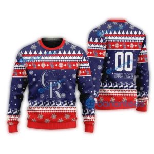 Personalized Colorado Rockies Ugly Sweater With Red And Blue Snowflakes