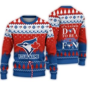 Personalized Red And Blue Toronto Blue Jays Fan Ugly Sweater Ugly Sweater