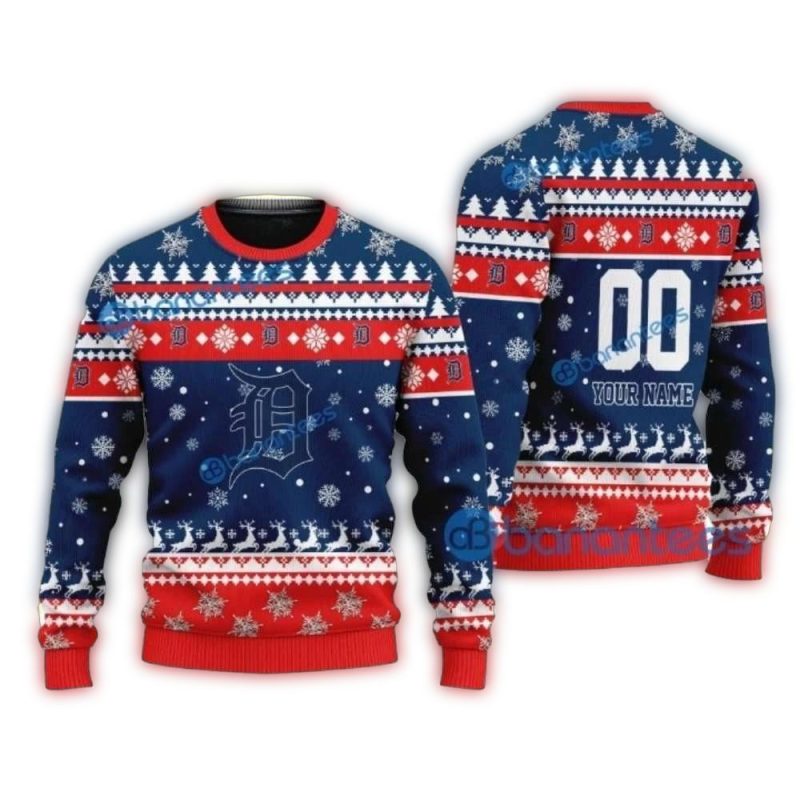 Personalized Reindeer Detroit Tigers Christmas Ugly Sweater 1