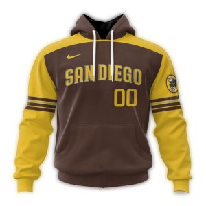 Personalized San Diego Padres All Over Print Brown & Yellow Hoodie
