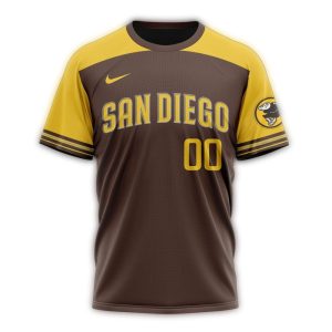 Personalized San Diego Padres Brown & Yellow All Over Print T-Shirt