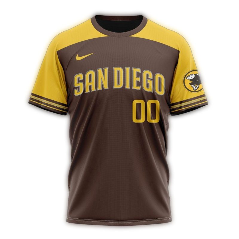 Personalized San Diego Padres Alternate Concept Browns and Yellow AOP T Shirt 1