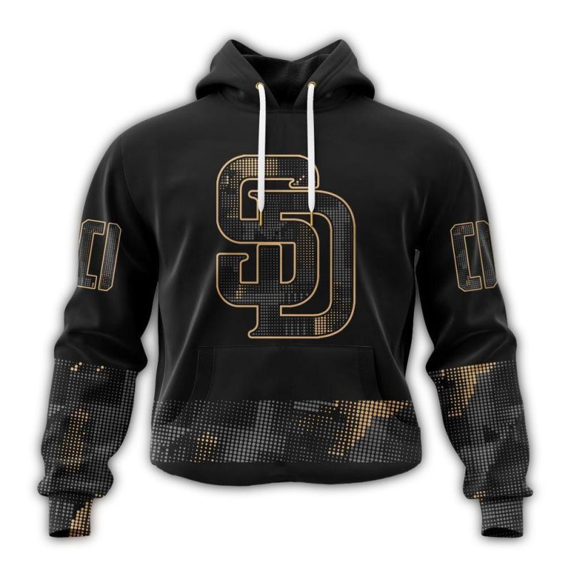 Personalized San Diego Padres Armed Forces Day Black AOP Hoodie 1