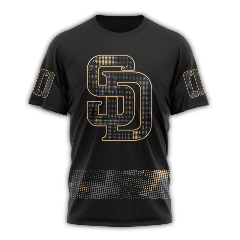 Personalized San Diego Padres Armed Forces Day Black AOP T Shirt 1
