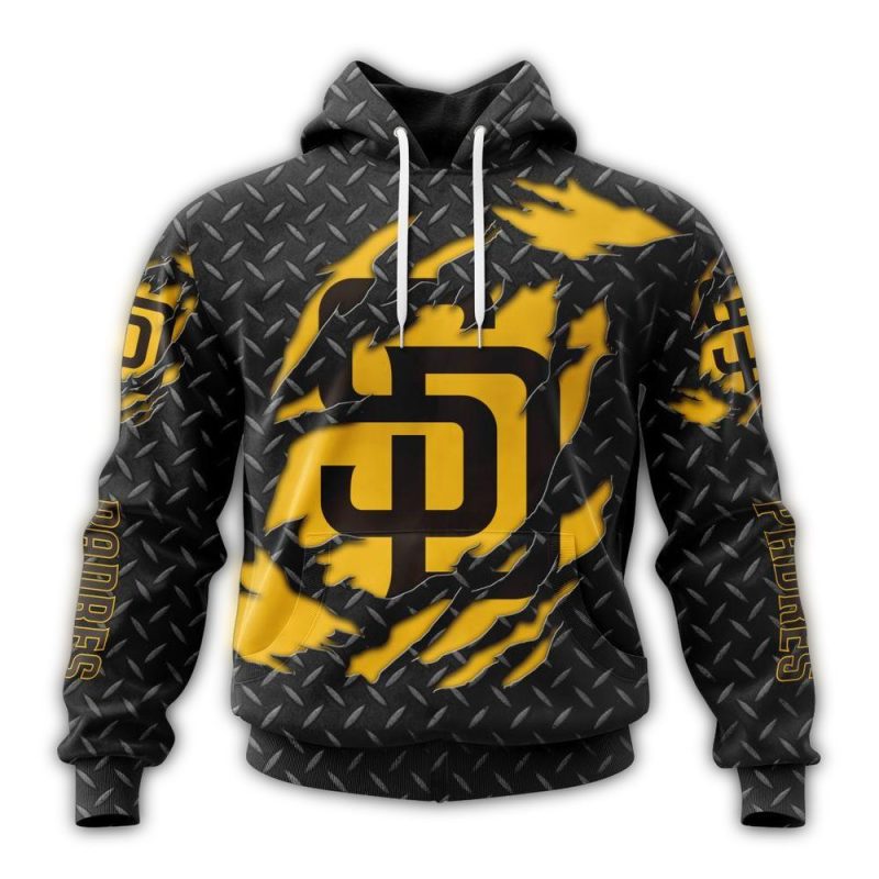 Personalized San Diego Padres Black Metal AOP Hoodie 1