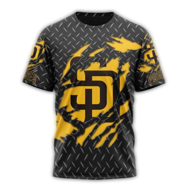 Personalized San Diego Padres Black Metal AOP T Shirt 1