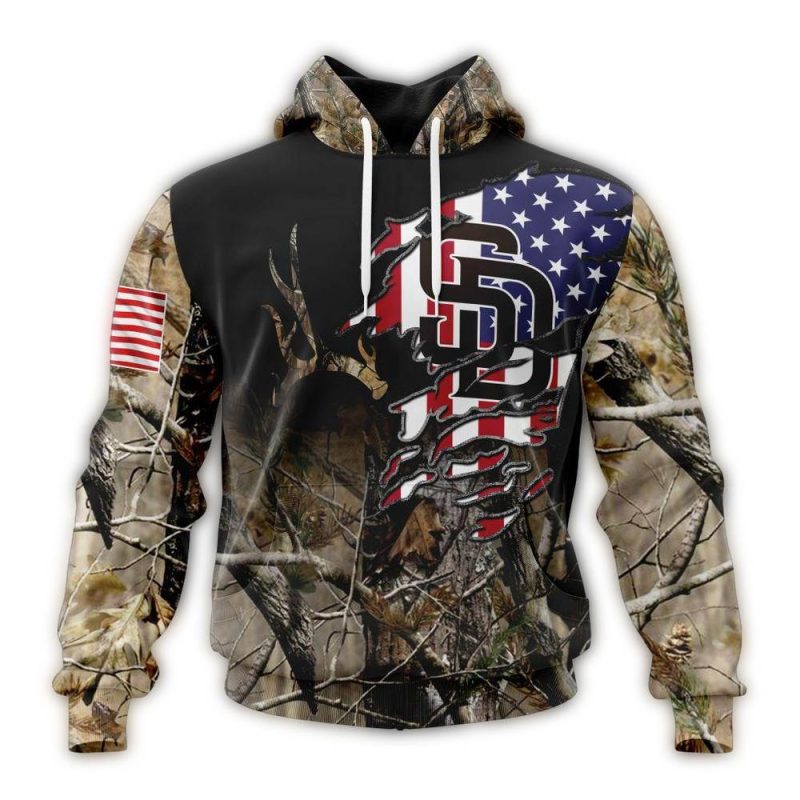 Personalized San Diego Padres Camo Realtree Hunting AOP Hoodie 1