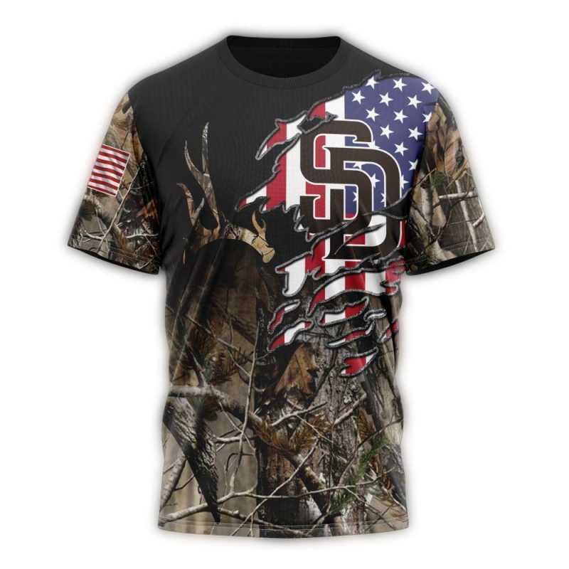Personalized San Diego Padres Camo Realtree Hunting AOP T Shirt 1