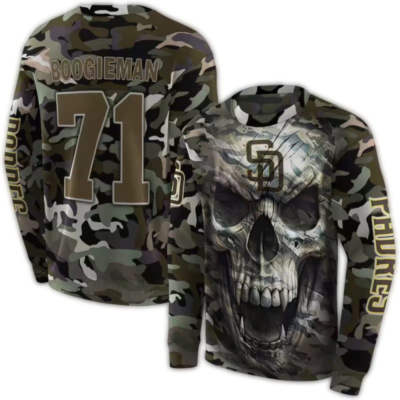 Personalized San Diego Padres Camo Skull AOP Sweatshirt 1