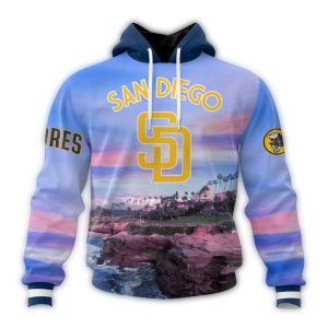 Custom San Diego Padres Cityscape All-Over Print Hoodie For Fans