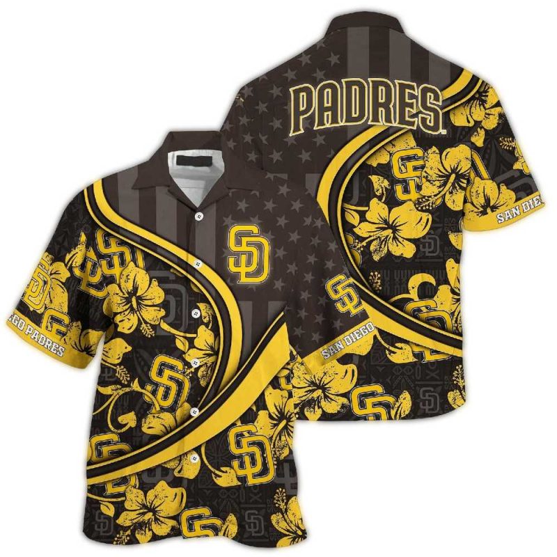 Personalized San Diego Padres Flower and Flag American Hawaiian Shirt 1