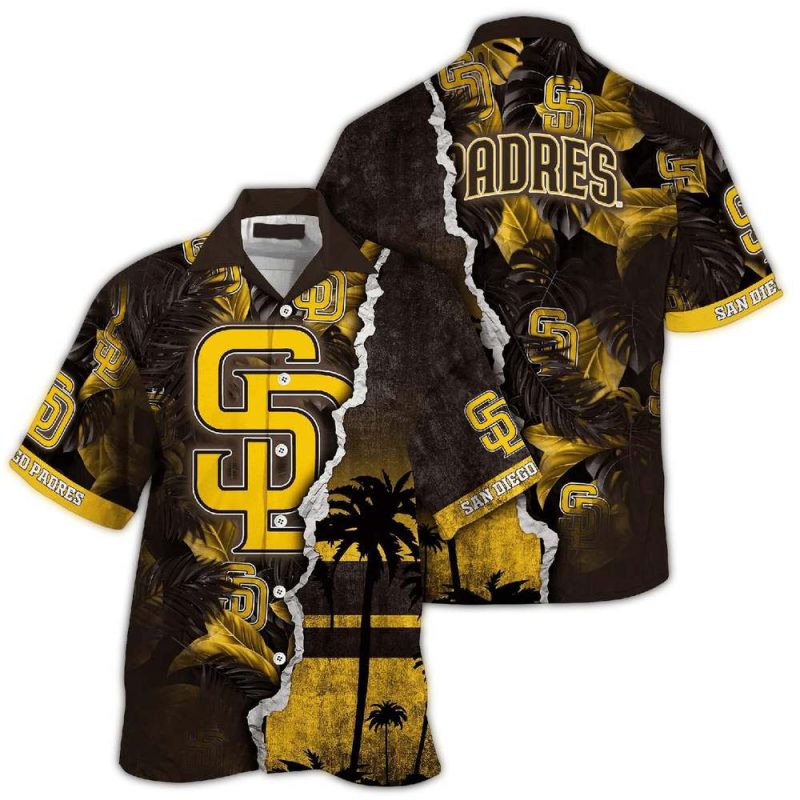 Personalized San Diego Padres Leafs and Coconut Pattern Hawaiian Shirt 1