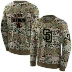 Custom San Diego Padres Military Camo All-Over Print Sweatshirt