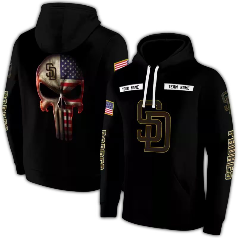 Personalized San Diego Padres Punisher Skull AOP Hoodie 1