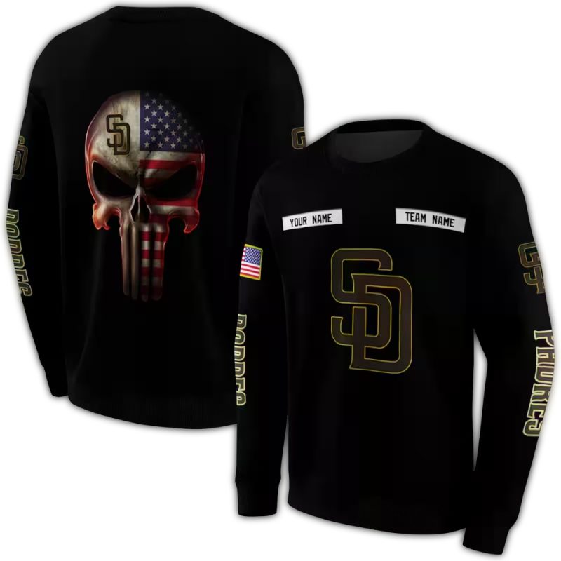 Personalized San Diego Padres Punisher Skull AOP Sweatshirt 1