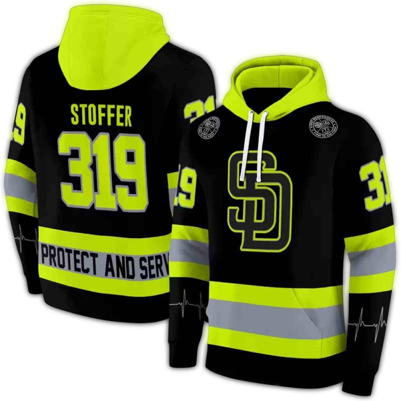 Personalized San Diego Padres Safety Motif Black Neon Green AOP Hoodie 1