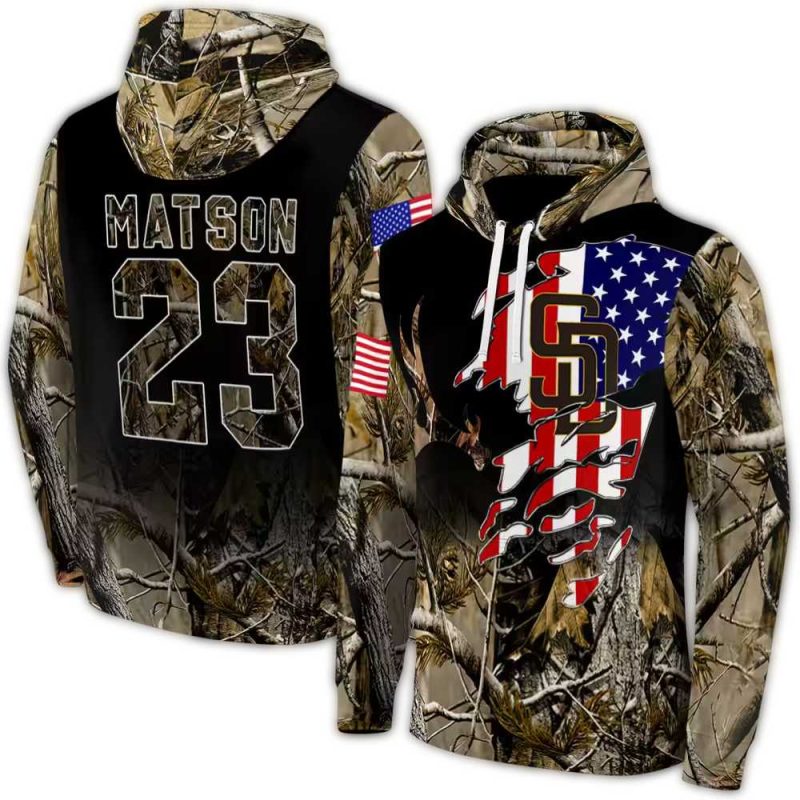 Personalized San Diego Padres Tree Camo Flag American AOP Hoodie 1