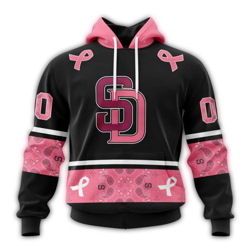 Personalized San Diego Padres We Wear Pink Breast Cancer AOP Hoodie 1