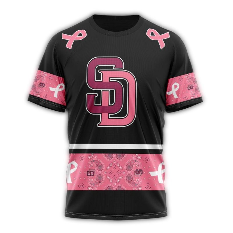 Personalized San Diego Padres We Wear Pink Breast Cancer AOP T Shirt 1