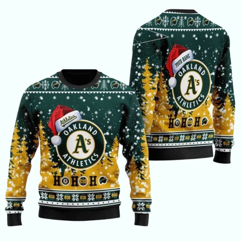 Personalized Santa Hat Oakland Athletics Christmas Ugly Sweater 1