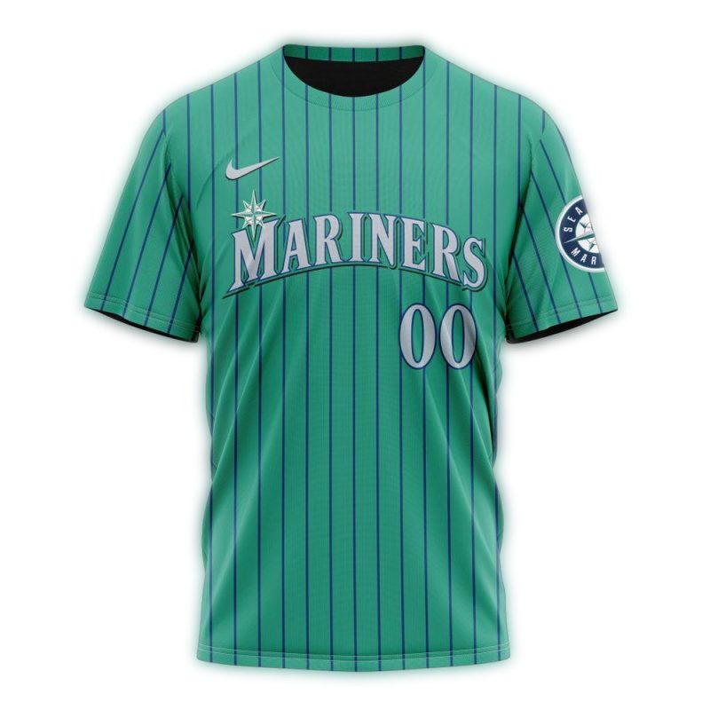 Personalized Seattle Mariners Alternate Stripe Blue AOP T Shirt 1