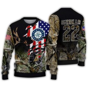 Personalized Seattle Mariners American Flag Ugly Christmas Sweater