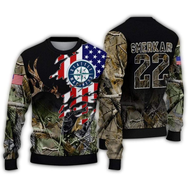 Personalized Seattle Mariners American Flag Claw Ugly Sweater 1