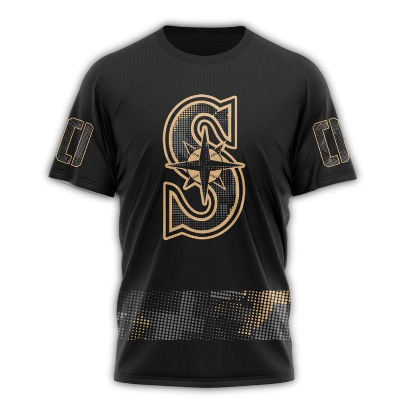 Personalized Seattle Mariners Armed Forces Day Black AOP T Shirt 1