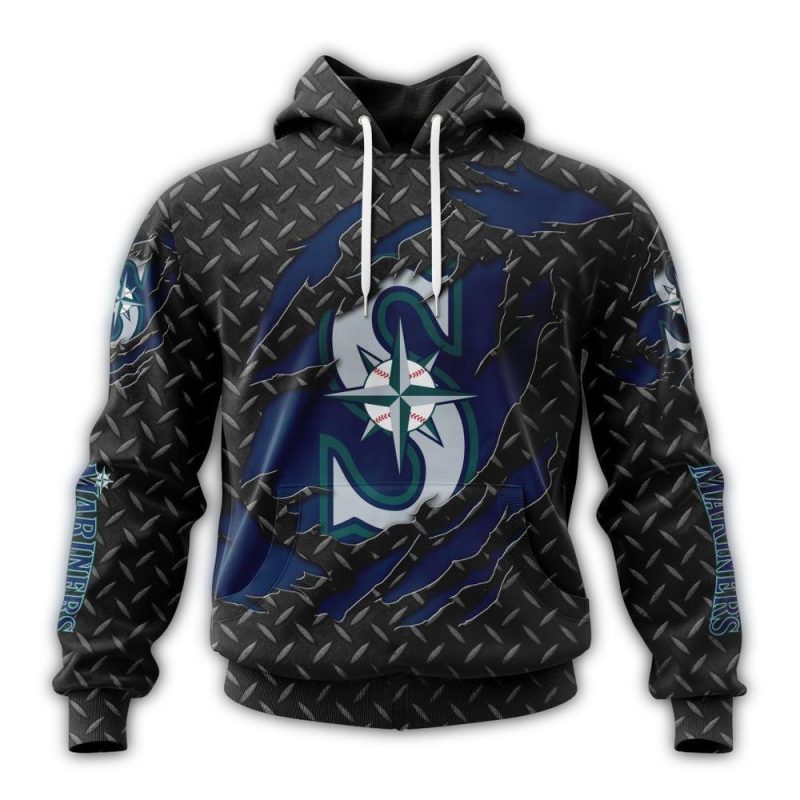 Personalized Seattle Mariners Black Metal AOP Hoodie 1