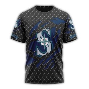 Personalized Seattle Mariners Black Metal All Over Print T Shirt