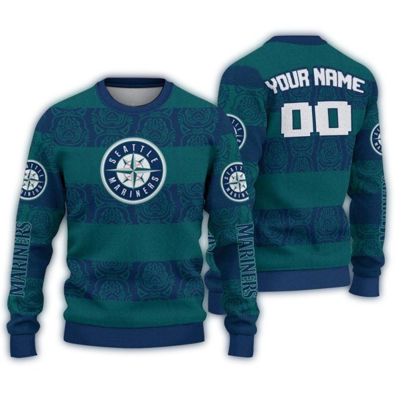 Personalized Seattle Mariners Bulldog Motif Ugly Sweater 1