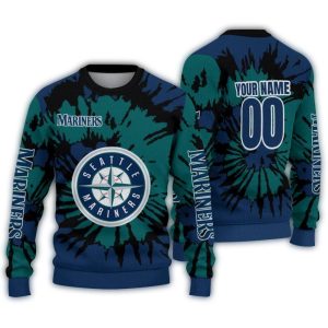 Personalized Seattle Mariners Burst Swirl Christmas Sweater For Fans