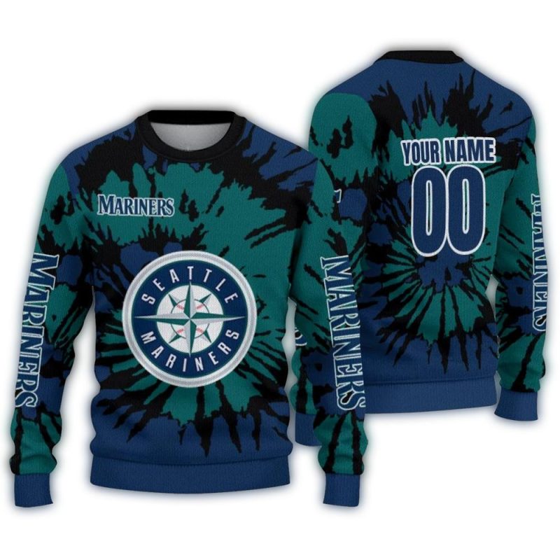 Personalized Seattle Mariners Burst Swirl Ugly Sweater 1