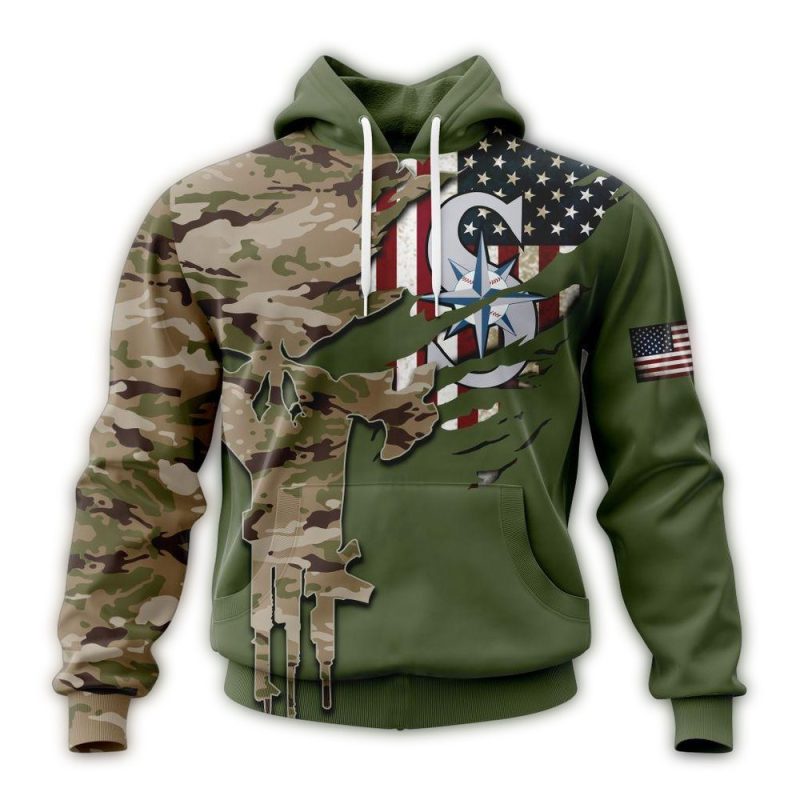 Personalized Seattle Mariners Camo For Veterans Day AOP Hoodie 1