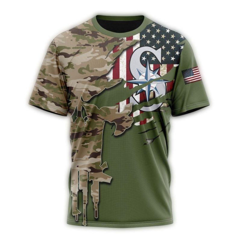 Personalized Seattle Mariners Camo For Veterans Day AOP T Shirt 1