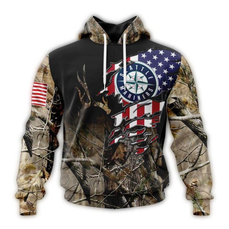 Personalized Seattle Mariners Camo Realtree Hunting AOP Hoodie 1
