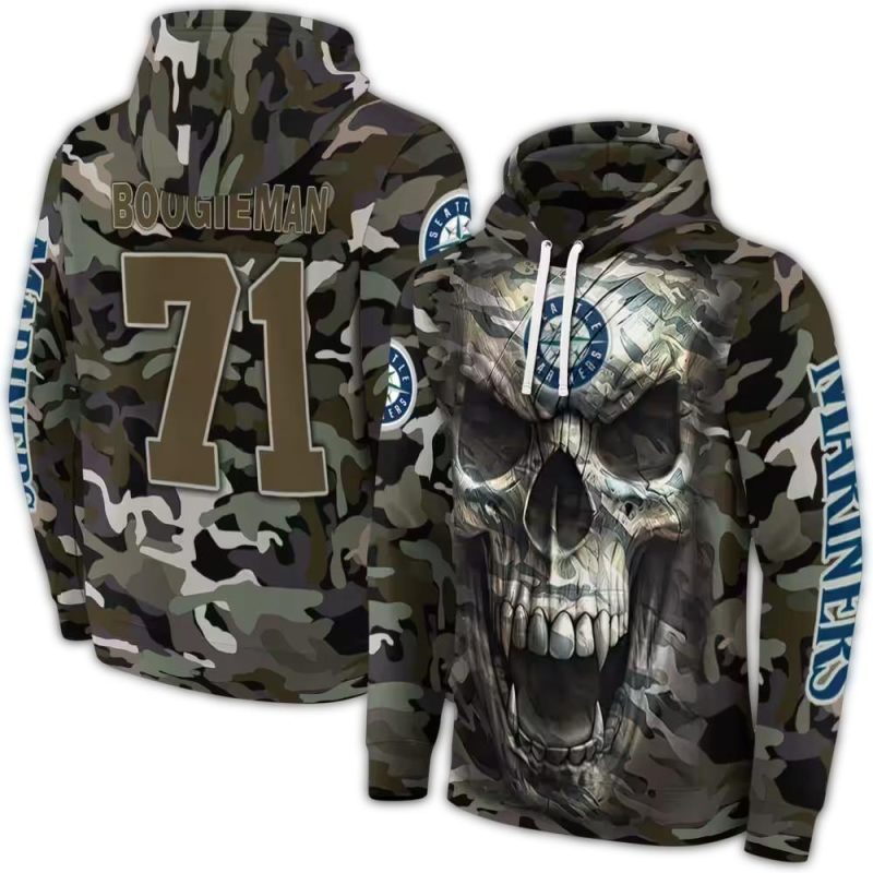 Personalized Seattle Mariners Camo Skull AOP Hoodie 1