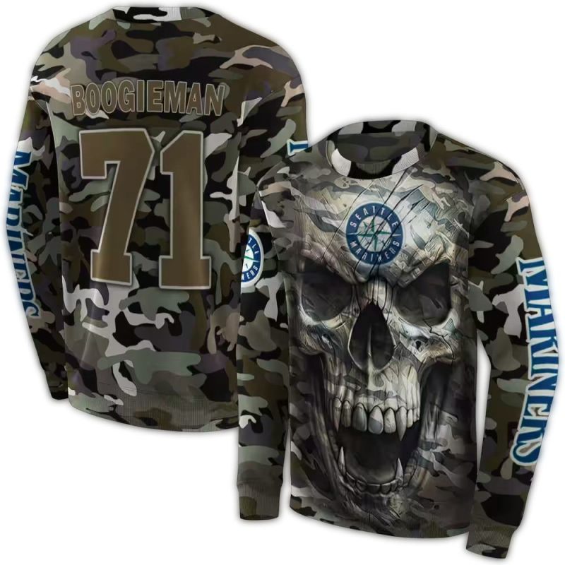 Personalized Seattle Mariners Camo Skull AOP Sweatshirt 1