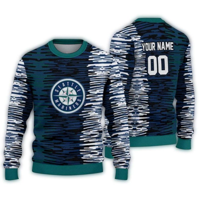 Personalized Seattle Mariners Camouflage Stripe Ugly Sweater 1