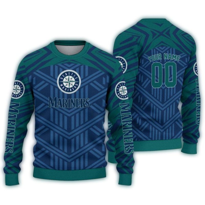 Personalized Seattle Mariners Chevron Pattern Ugly Sweater 1