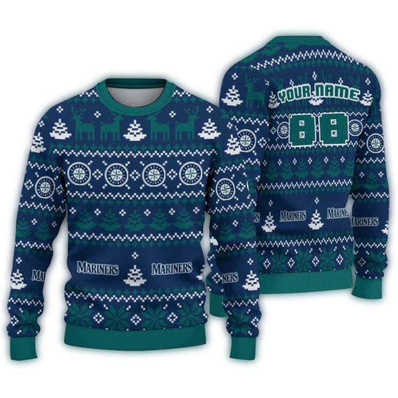 Personalized Seattle Mariners Christmas Ugly Sweater 1