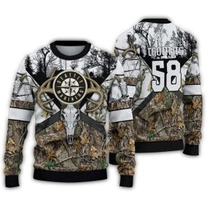 Personalized Seattle Mariners Deer Antlers Christmas Sweatshirt
